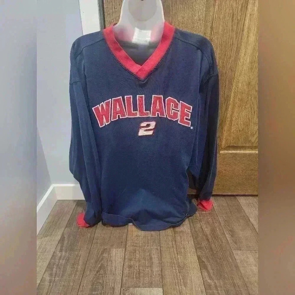 Chase Authentics Sweatshirt Men's Size L Navy Blue Vintage NASCAR Wallace #2 - Picture 1 of 6